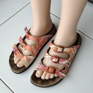 Birkenstock Papillio Florida Triple-Strap Sandals in Coral Multi-Print 37